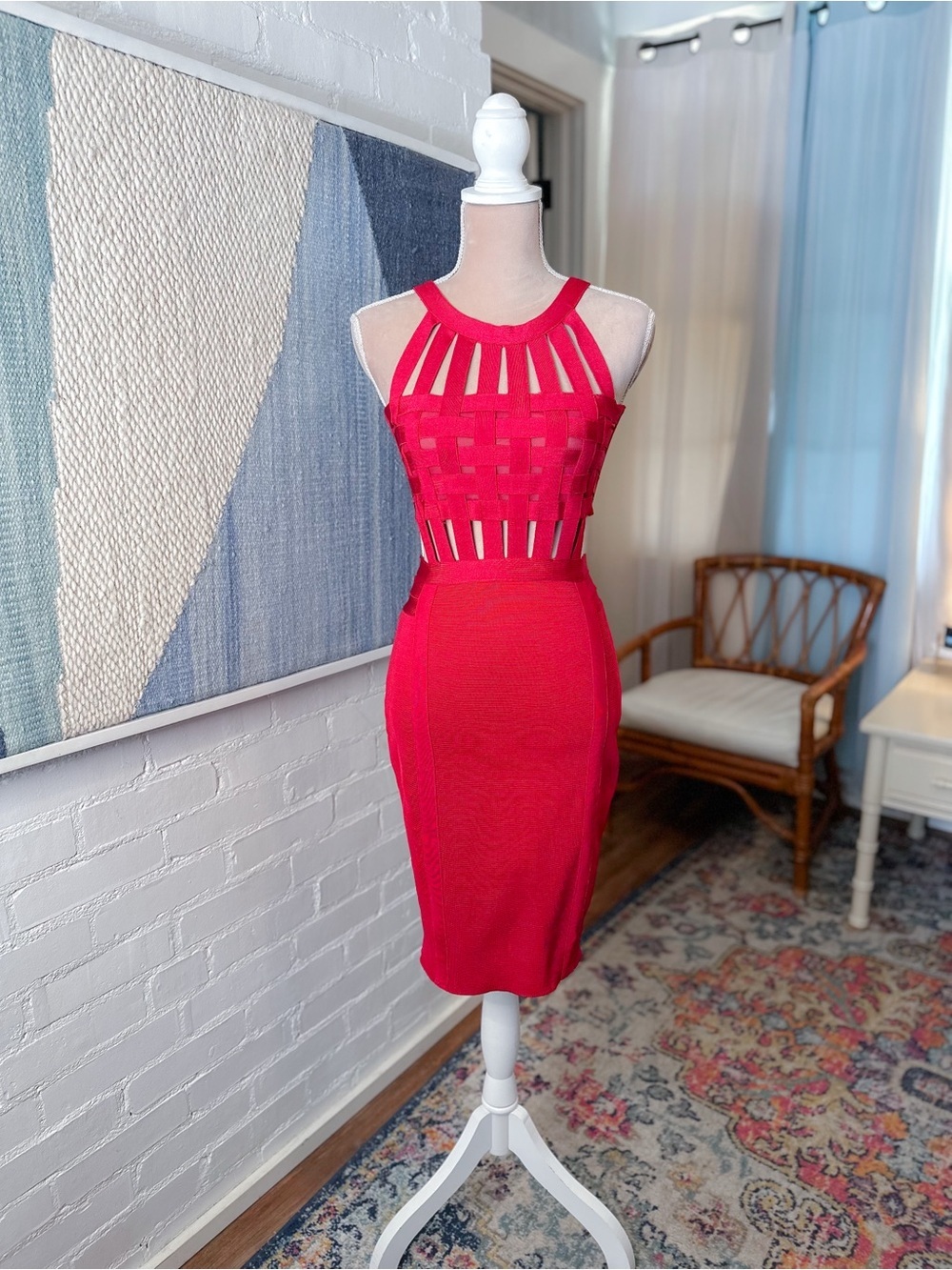 NWT Wow Couture World Of Women Red Cage Bandage Dress